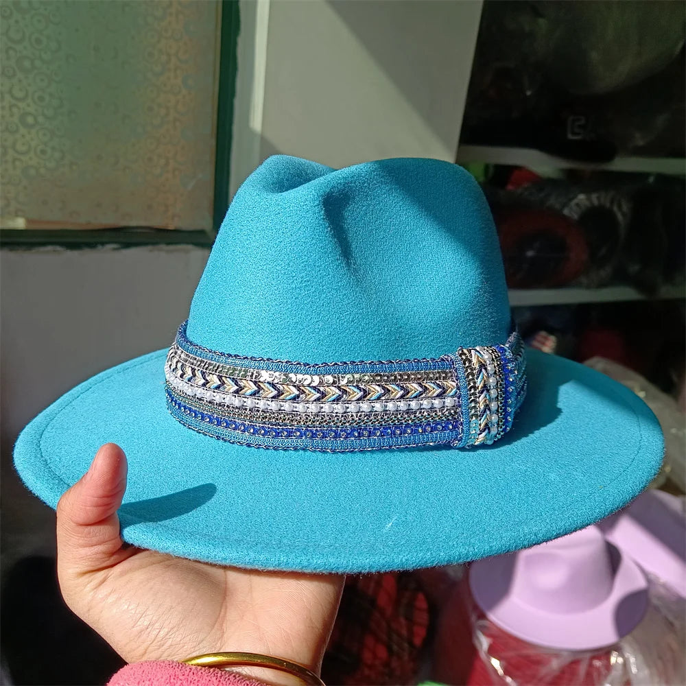 Embroidered three-dimensional flower fedora hat Women's jazz top hat Spring and autumn panama church fashion elegant wedding Hat