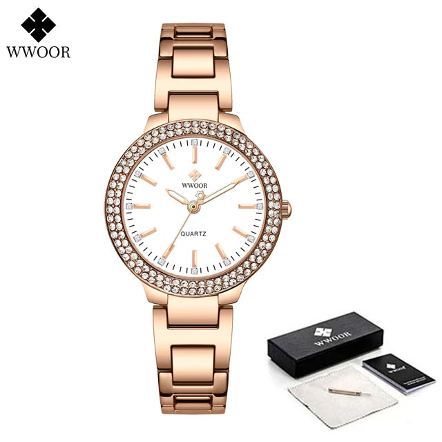 WWOOR New Women's Watches Fashion Crystal Diamond Ladies Quartz Wristwatch For Woman Relogio Feminino Female Montre Reloj Mujer