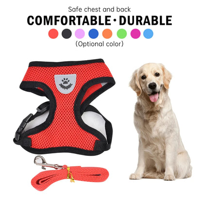 Nylon Adjustable Dog Harness Reflective Soft Breathable  Pull Dog Harness Vest Pet Harness and Leash  Walking Pet Supplies