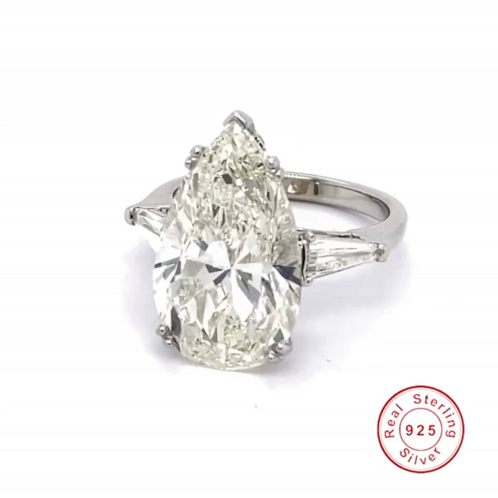 Original 100% 925 Sterling Silver Wedding Engagement Cocktail Women Luxury Drop Cuts Simulated Diamond Rings Fine Jewelry Gift