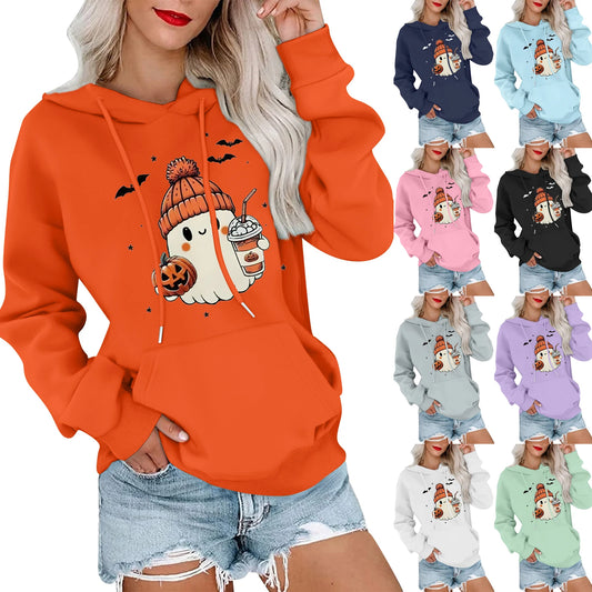Women Halloween Printed Hoodie Casual Long Sleeve Sweatshirt Fashion Oversize Pullover Cozy Winter Streetwear Chic Loungewear