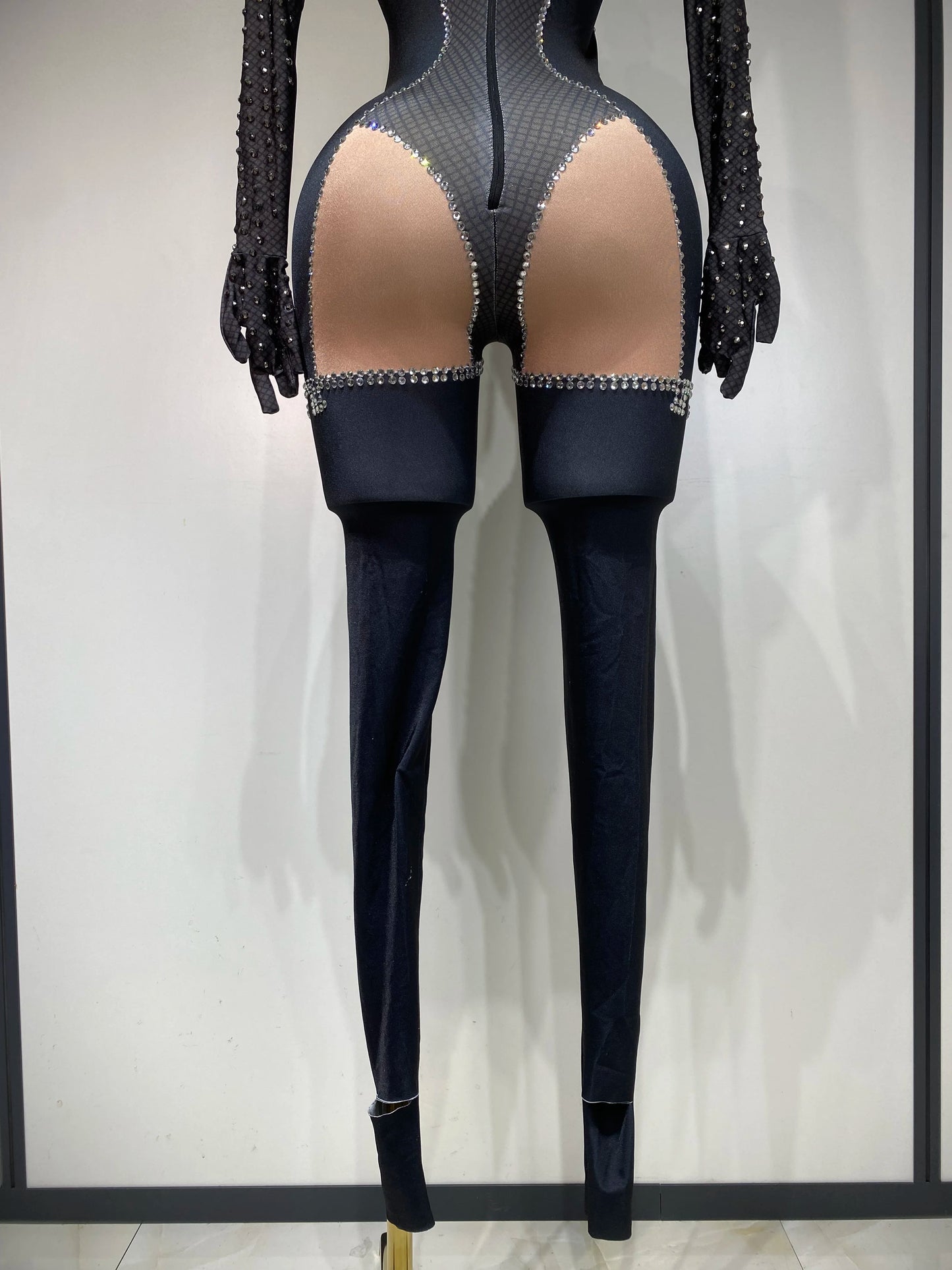 STOCK Sparkly Diamond Women Sexy Mesh Jumpsuit Nightclub Bar Party Show Gogo Dancer Clothing Drag Queen Outfit Stage Costume