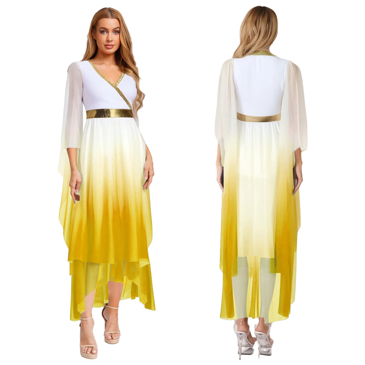Women Halloween Ancient Greek Goddesses Queen Cosplay Costume Roman Toga Gold Trim Cape Tunic Dress Church Choir Worship Robe