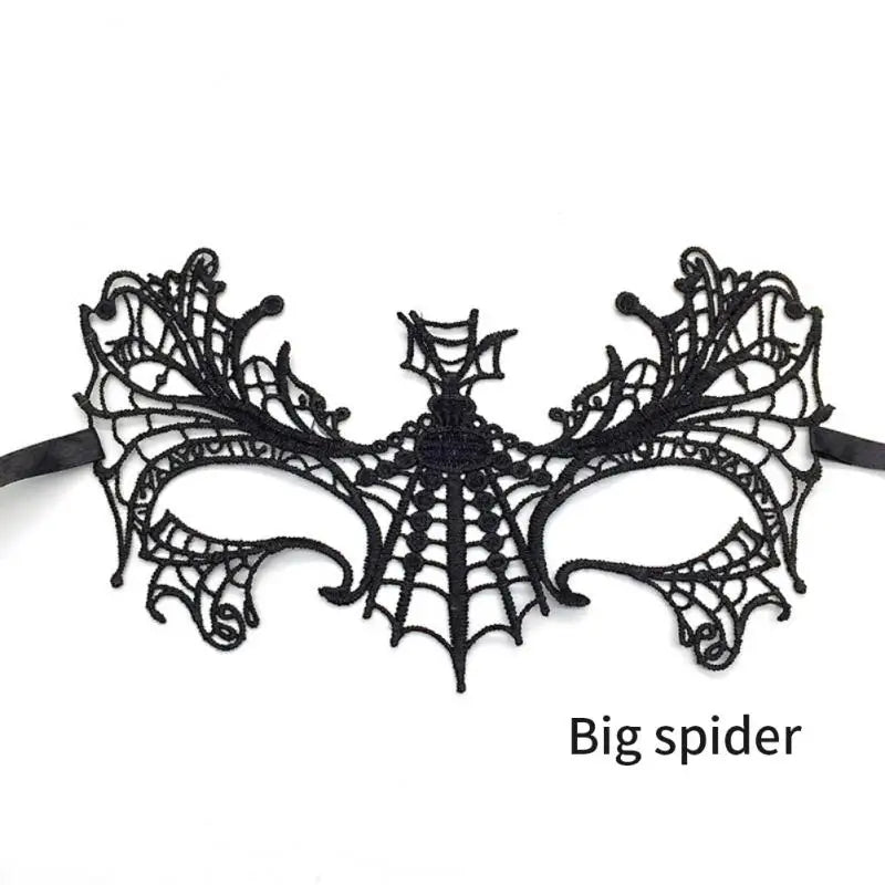 EtherealBe women's black lace masquerade mask featuring an intricate spider web design