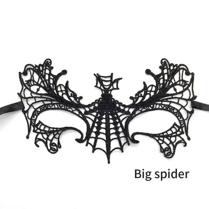 EtherealBe women's black lace masquerade mask featuring an intricate spider web design