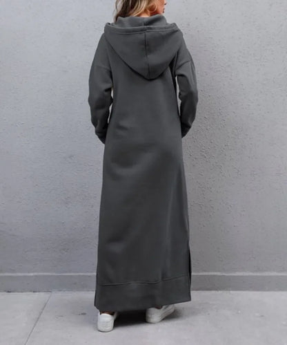 Autumn and Winter New Loose Size Knitted Hooded Long Dress Plush Casual Fashion Dress Large Pocket Skirt Women's Wear