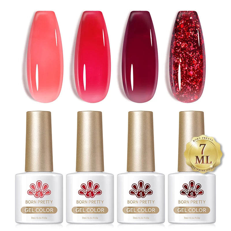 BORN PRETTY 7ml Glitter Gel Nail Polish Set Sparkly Shiny Gold Silver Pink Glitter Gel Polish Kit Winter Christmas Gift Box