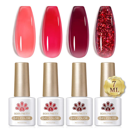 BORN PRETTY 7ml Glitter Gel Nail Polish Set Sparkly Shiny Gold Silver Pink Glitter Gel Polish Kit Winter Christmas Gift Box