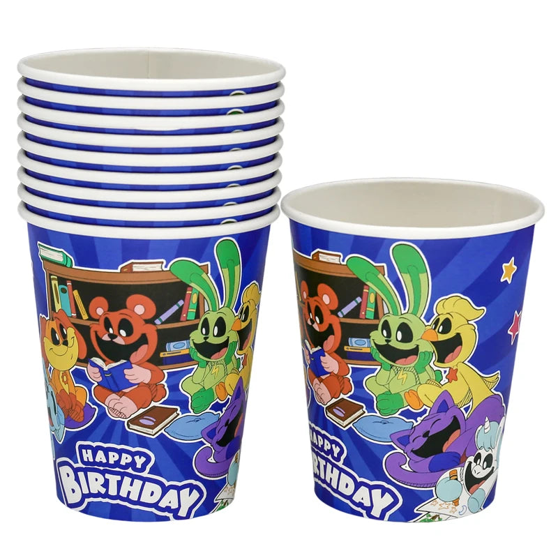 Smiling Critters Birthday Decorations Gamer Party Balloon Stickers Disposable Tableware Cup Plate For Kids Gifts Party Supplies