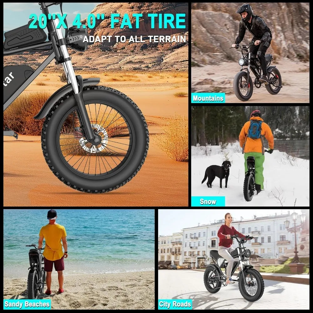 Electric Bike for Adults Q20，2000/1500W，37/30MPH,52V 40AH,48V/20AH E-Bike,30-180 Miles Electric Motorcycle，20"Fat Tire Dirt Bike