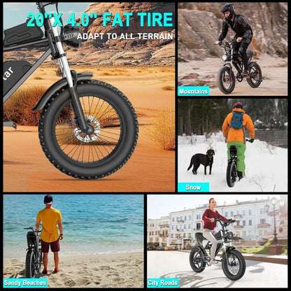 Electric Bike for Adults Q20，2000/1500W，37/30MPH,52V 40AH,48V/20AH E-Bike,30-180 Miles Electric Motorcycle，20"Fat Tire Dirt Bike