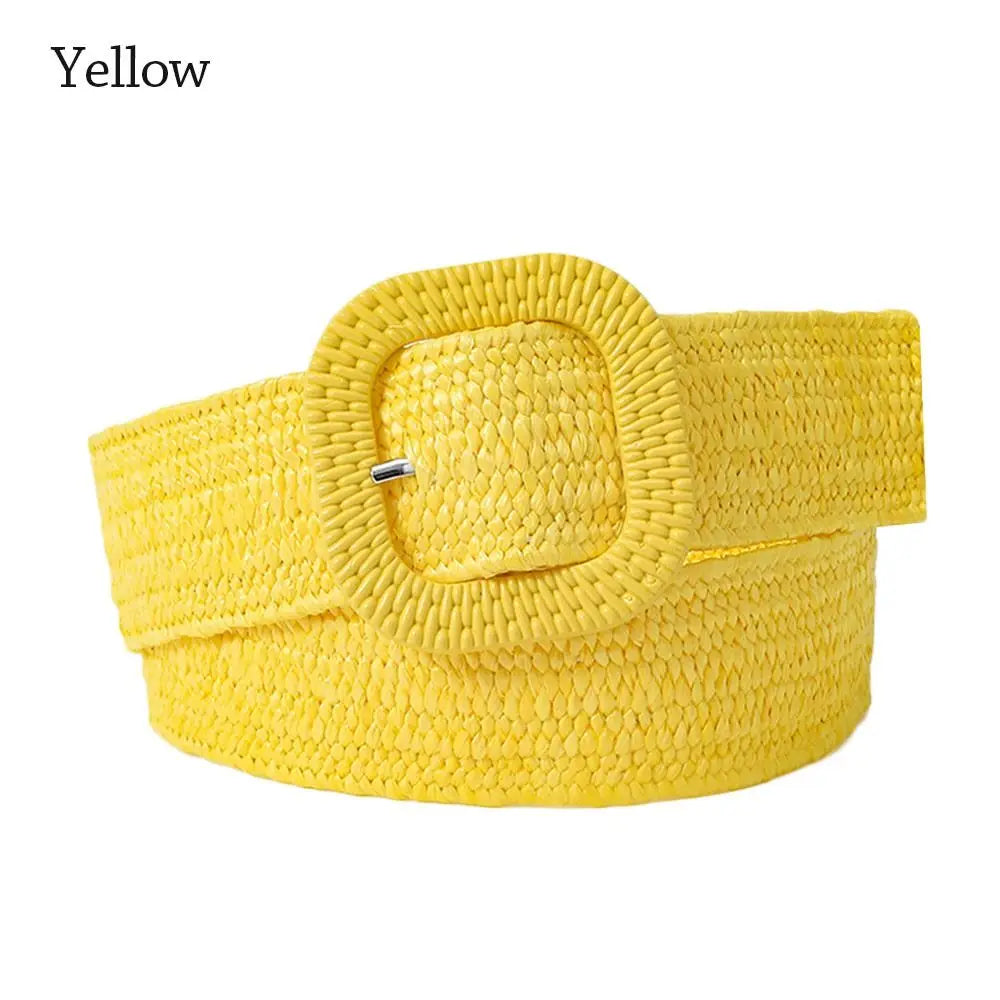 Fashion Wide Waistband Female Waist Belt Bohemian Braided Belts for Women Summer Patchwork Straw Woven Belt