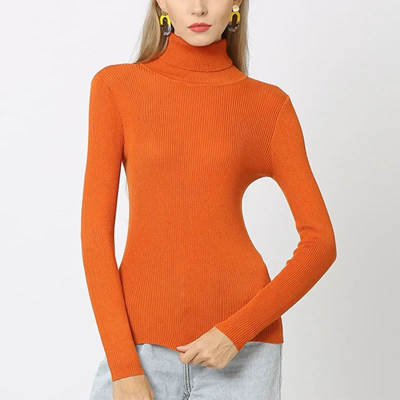 Women Turtleneck Sweaters Solid Color Autumn Winter Warm Knitted Pullovers Soft Tops Female Slim Fit Knitwear Lady Basic Jumpers