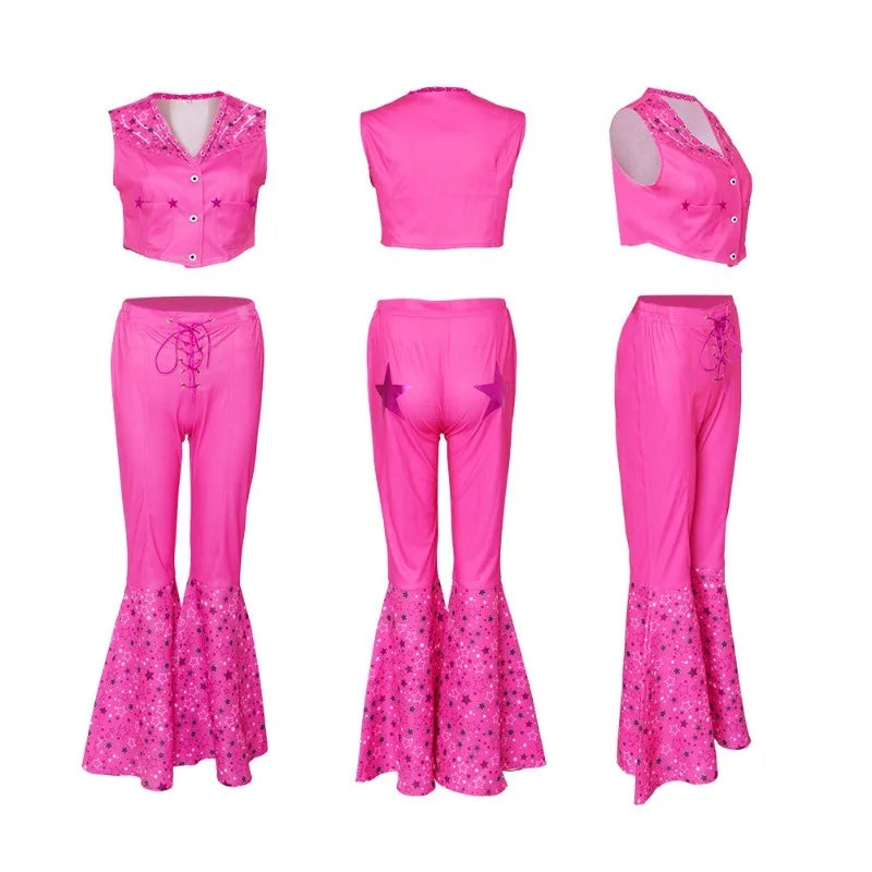 Women Princess Cosplay Costume Pink outfits Suit  Disguise Bar Bi Pink Suit Scarf Hat for Comic Con Halloween