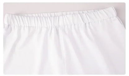 Elastic waistband of white M3GAN cosplay costume for kids for comfortable fit and easy wear