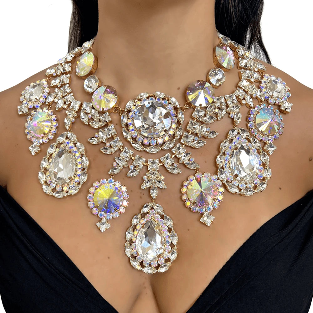 Stonefans Water Drop Exaggerated Jewelry Sets Queen Accessories  Statement Colorful Rhinestone African Necklace Set for Women