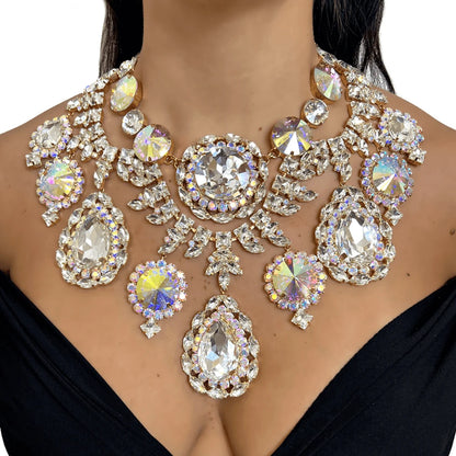 Stonefans Water Drop Exaggerated Jewelry Sets Queen Accessories  Statement Colorful Rhinestone African Necklace Set for Women