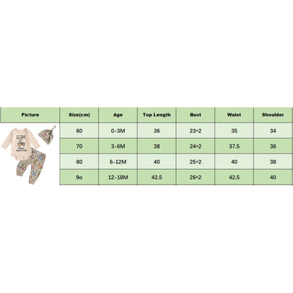 2024-06-01 Lioraitiin 0-18M Baby Boy Fall Outfit Letter Print Long Sleeve Romper and Tractor Print Pants Hat Spring 3 Piece Set