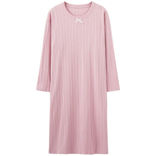 Modal Chic Long Knitted Women Home Dress O Neck New Autumn Winter Solid Kawaii Fashion Night Gown Woman Nightgown for Girls