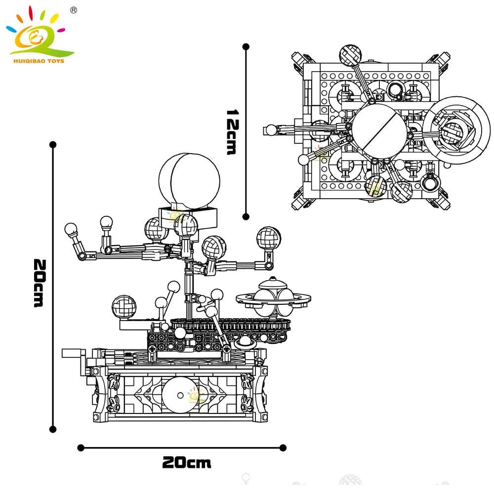HUIQIBAO MOC Space Solar system orbit planet Model small Building Block Aerospace Ornament Brick Toy For Children Desk Decor.