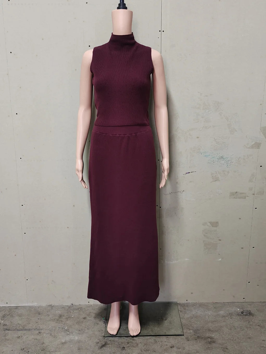 Autumn Elegant Long Skirt Two-piece Set Women's Sleeveless Knitted Turtleneck Vest Slim Skirt Set Female New Fashion Skirt Set