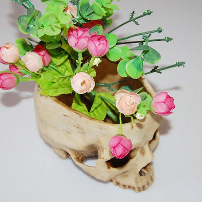 Resin Skull Flower Pot Home Garden Office Decor Planter Container Skeleton Desktop Flower Pot Halloween Skeleton Flowerpot