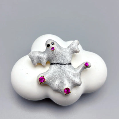 EtherealBe Halloween brooch pins featuring a cute ghost design with pink accents on a cloud backdrop