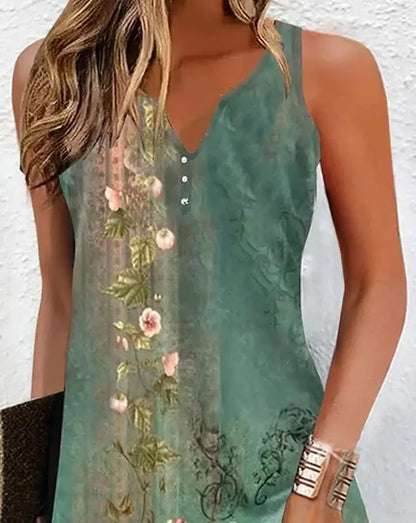 Women's Dresses 2023 Summer Fashion Tribal Floral Print Notch Neck Casual Sleeveless Daily Mini A Line Dress Y2K Clothes