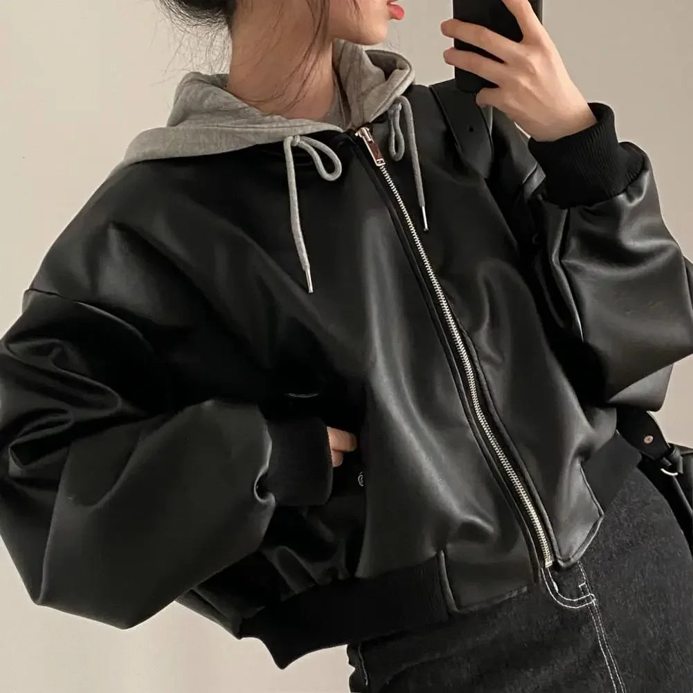 EtherealBe Women's Faux Leather Hooded Jacket