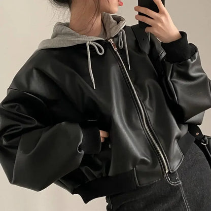 EtherealBe Women's Faux Leather Hooded Jacket