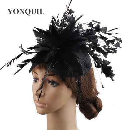 Fashion Feathers Hats Sinamay Fascinators Chapeau Elegant Women Hair Fedora Accessory Ladies Party Tea Race Headwear With Clips