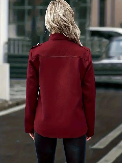 Autumn and winter casual fashion new button decoration stand collar long sleeve solid color cardigan suit jacket
