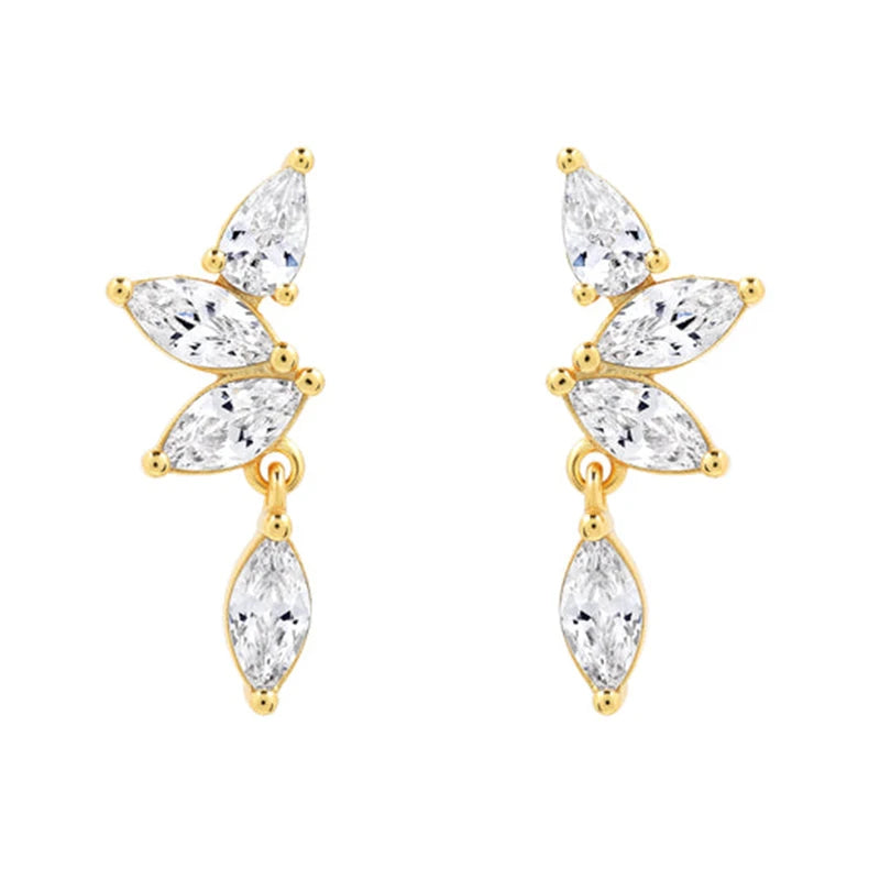 925 Sterling Silver Ear Needle Geometric Zircon Metal Earrings for women Shiny Crystal Luxury Small Stud Fashion Wedding Jewelry