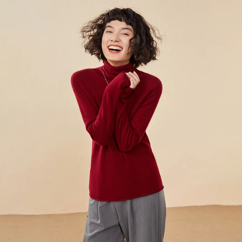 New Women's Cashmere Sweater 100% Pure Cashmere Knitted High Collar Hoodie Hot Selling Soft Solid Color Women's Top