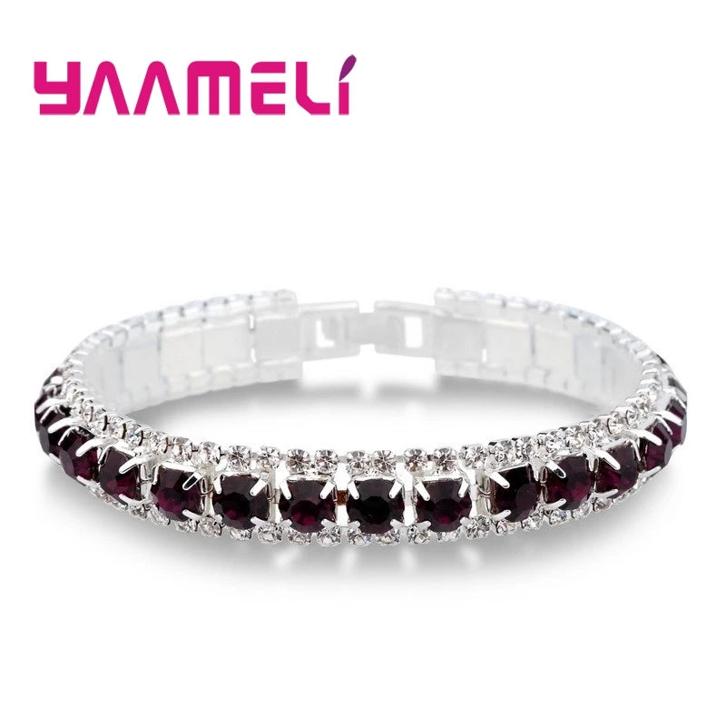Top Sale 925 Sterling Silver Color Bracelet Full AAA Zircon Austrian Crystal Femme Women Link Chain Jewelry Bangles 14 Colors