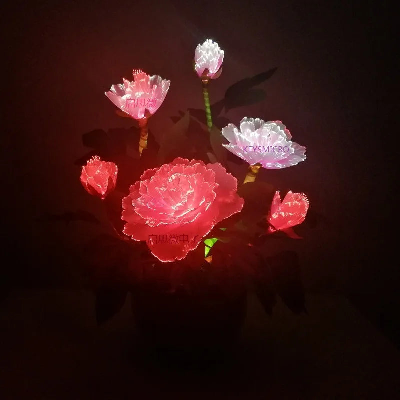 Fairy Optical Fiber Colorful Peony Flower with Fiber Optic Wire Spun Silk Plastic Novelty artistic home party Shop Decoration