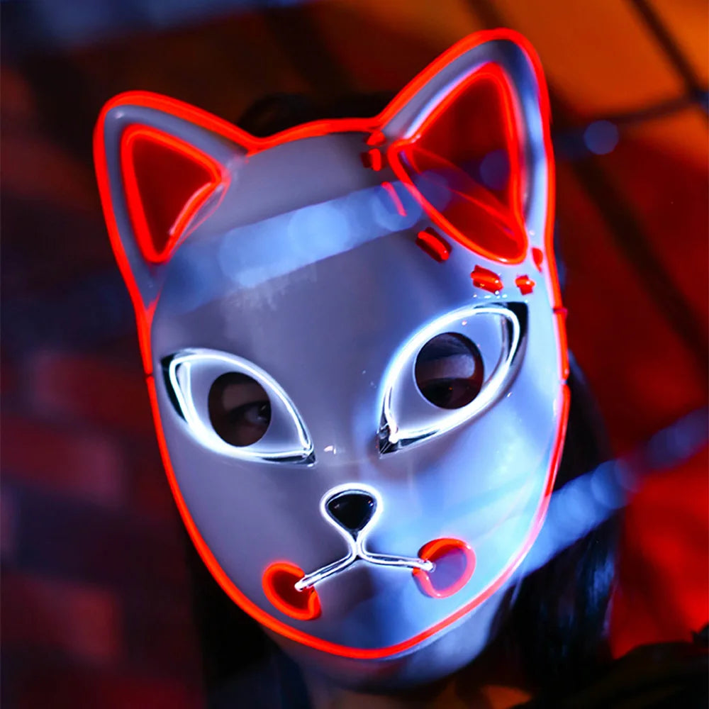 EtherealBe Halloween cat LED face mask with glowing neon design for festive celebrations