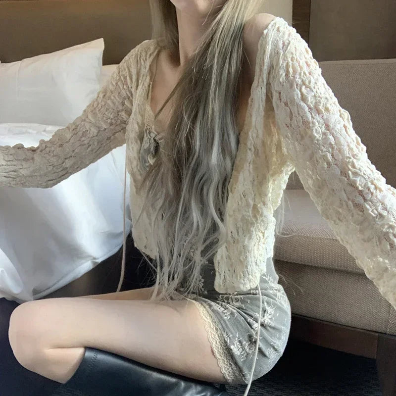 Y2K Lace Mini Dress Women Tie Up Spaghetti Strap Sexy Sundress Women Fairycore Chic Korean Party Dress Beach Night 90s