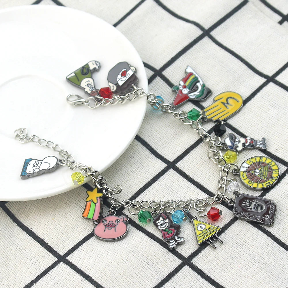 Adventure Animation Gravity Falls Enamel Charm Bracelet Comedy Anime Cartoon Metal Jewellery Accessory Children Gifts