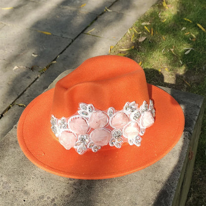 Embroidered three-dimensional flower fedora hat Women's jazz top hat Spring and autumn panama church fashion elegant wedding Hat