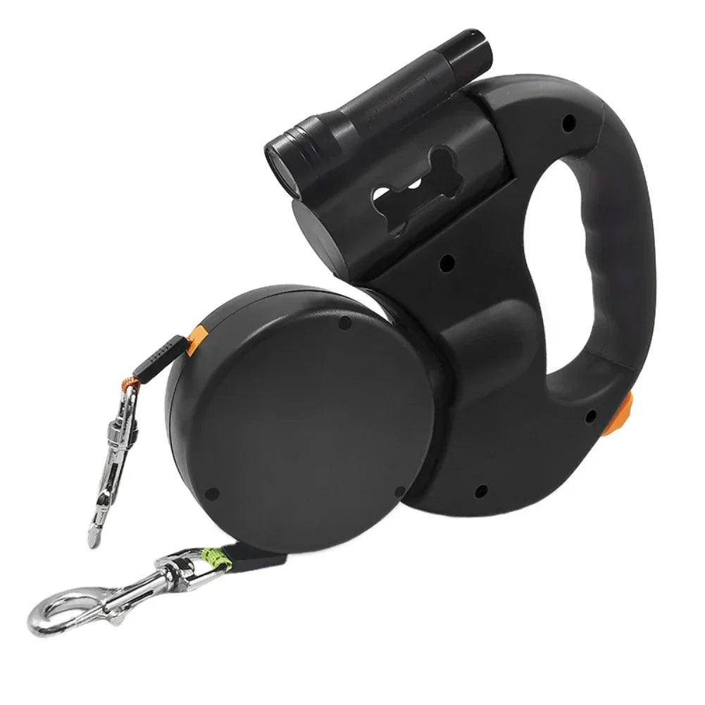 Double Head Dog Leash 360 Degree Nylon Traction Rope Automatic Retractable Outdoor Walking Leash Pet Accessories With Light
