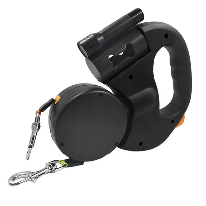 Double Head Dog Leash 360 Degree Nylon Traction Rope Automatic Retractable Outdoor Walking Leash Pet Accessories With Light