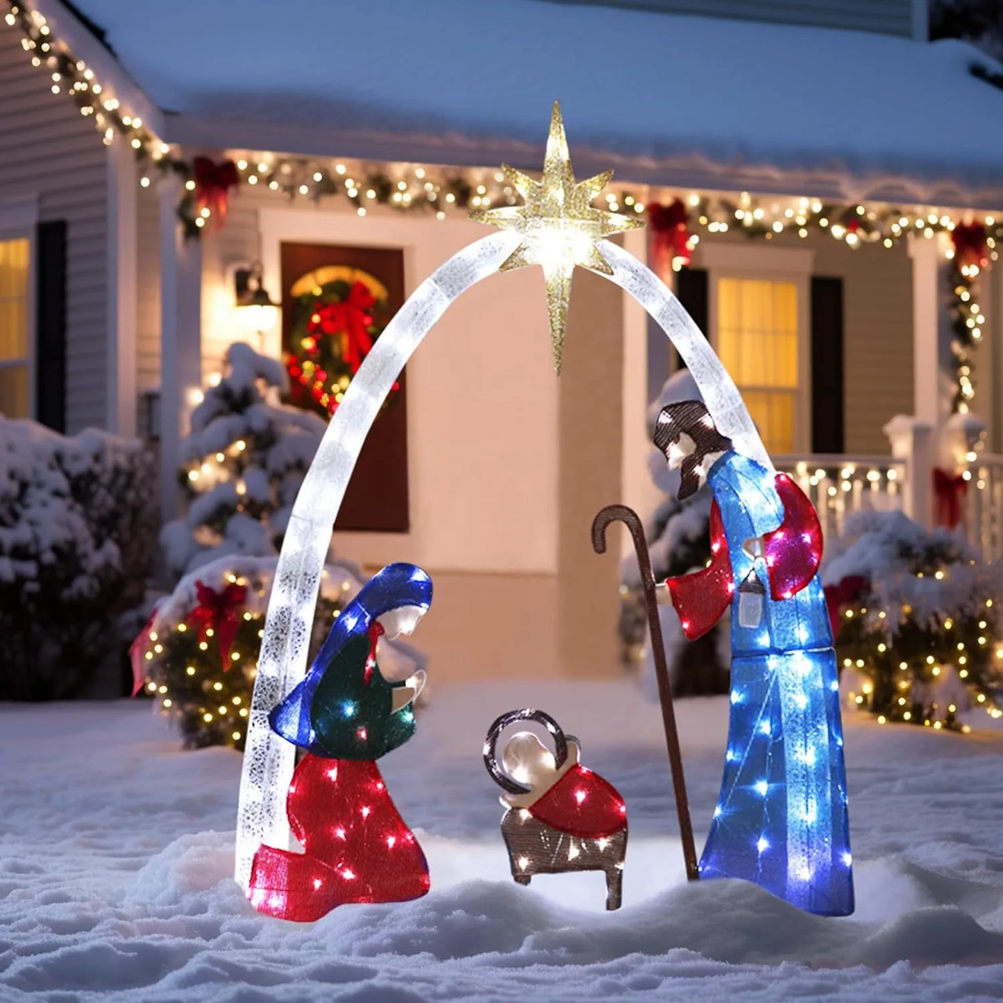 Lighted Christmas Outdoor, Light Christmas Scene Silhouette Indoor Outdoor Christmas Decorations, Outdoor Christmas Decor Set