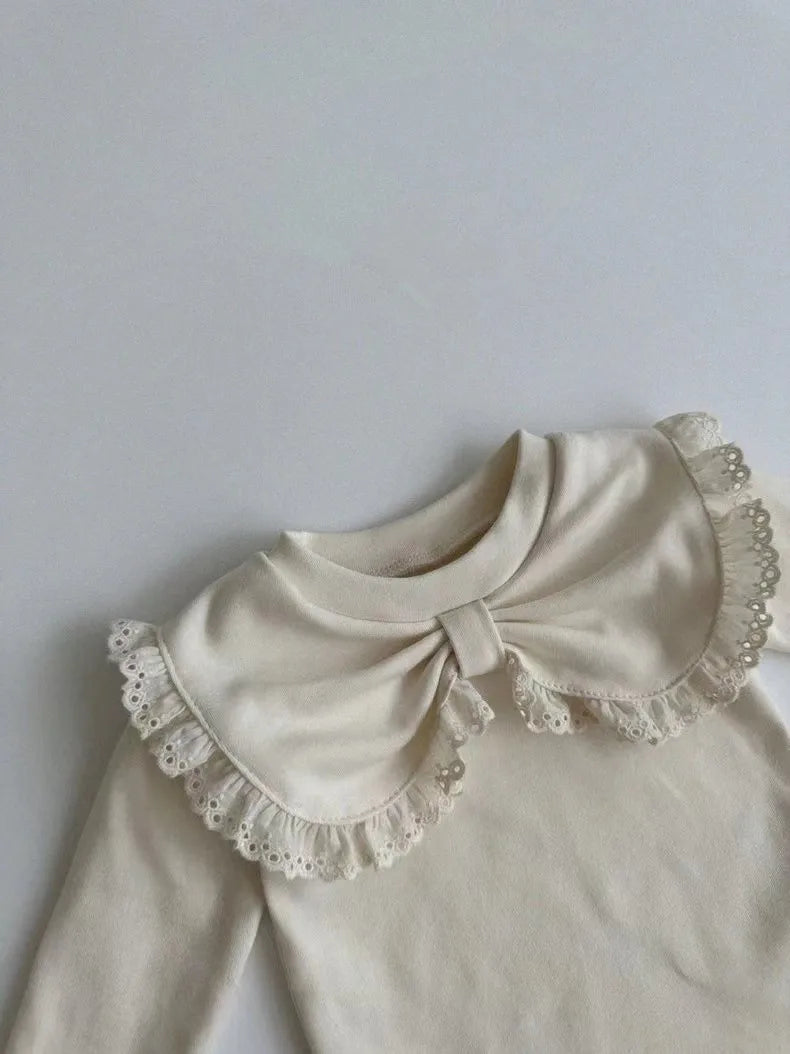 2024 Autumn New Baby Girl Long Sleeve T Shirts Infant Bow Bottoming Shirt Floral Casual Tops Toddler Kids Clothes Baby Tees