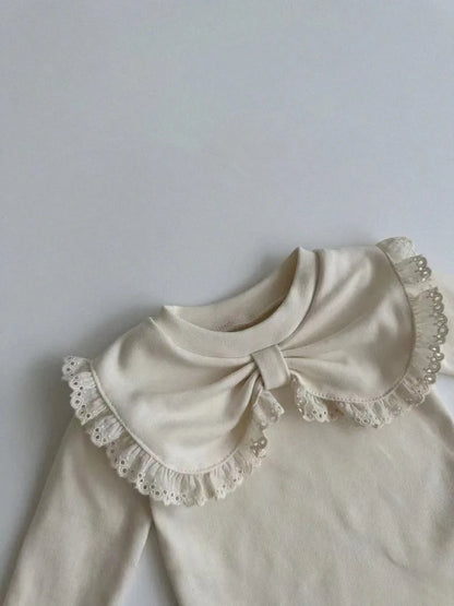 2024 Autumn New Baby Girl Long Sleeve T Shirts Infant Bow Bottoming Shirt Floral Casual Tops Toddler Kids Clothes Baby Tees