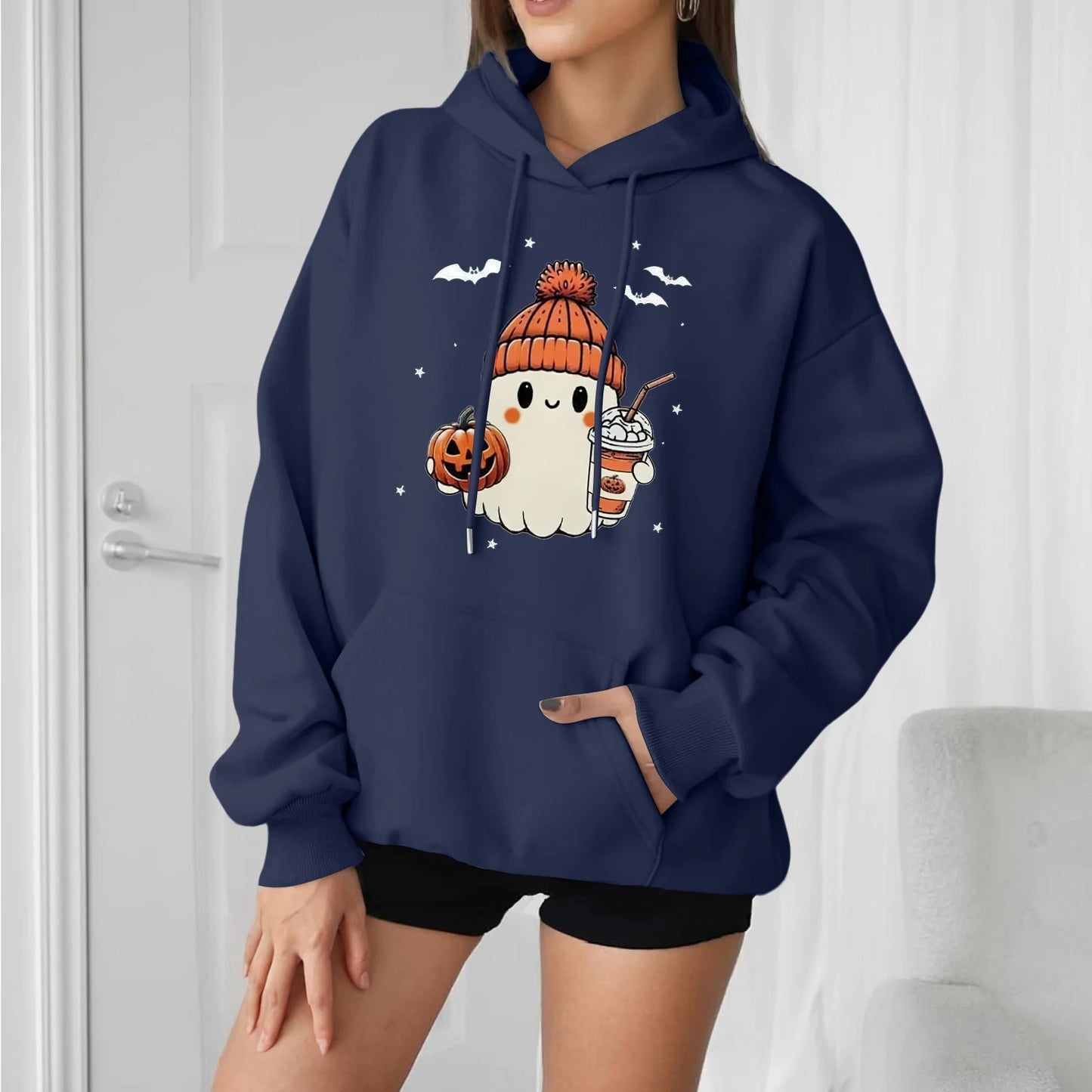 Women Halloween Printed Hoodie Casual Long Sleeve Sweatshirt Fashion Oversize Pullover Cozy Winter Streetwear Chic Loungewear