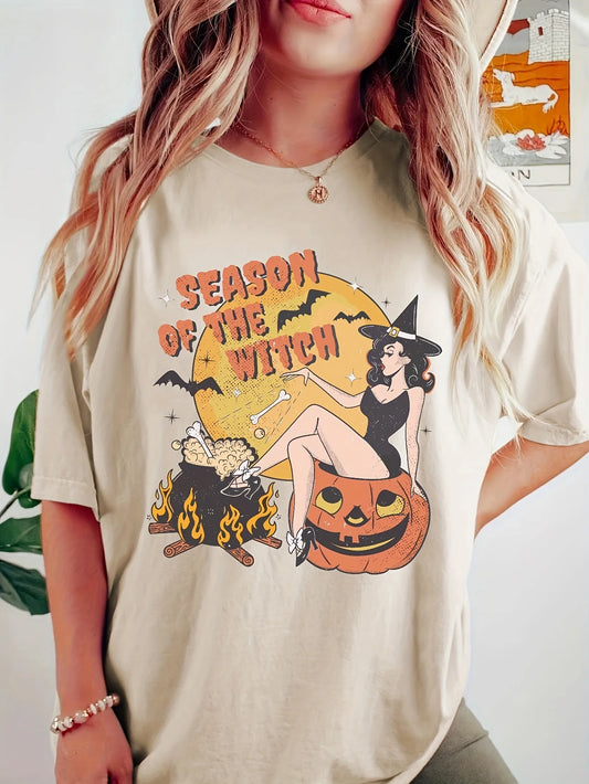 EtherealBe season of the witch t-shirt featuring a vintage witch design on a neutral background