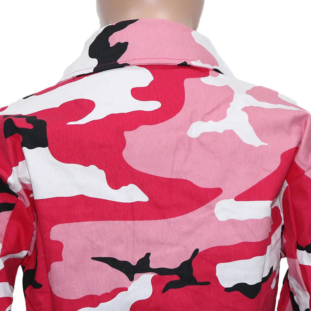 Women's Clothes Coats Casual Fashion Camouflage Print Large Pocket Lapel Long Sleeve Short Jacket for Women