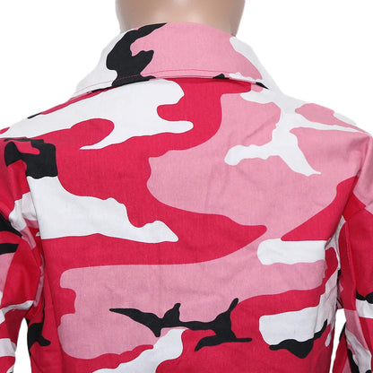 Women's Clothes Coats Casual Fashion Camouflage Print Large Pocket Lapel Long Sleeve Short Jacket for Women