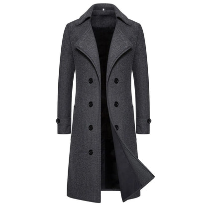 Woolen Warm Men's Double Breasted Overcoat Autumn/Winter Button Long Cardigans Smooths Long Jacket Elegant Trench Coat For Men